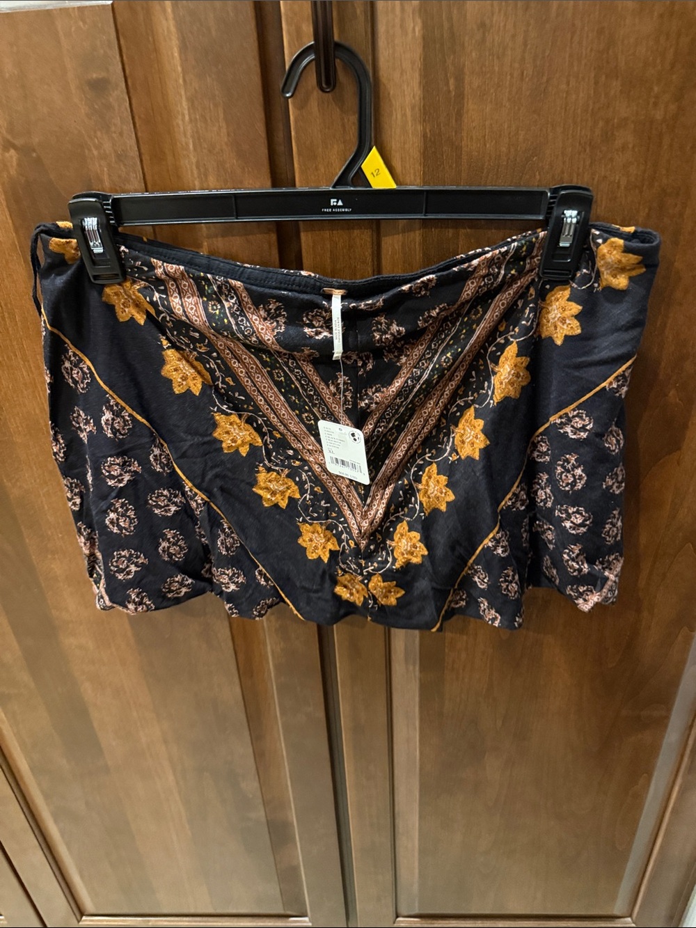 Free People Black Tank Top with Mustard Floral Print - NWT